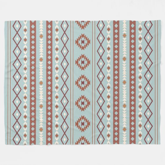 Aztec Mixed Motif Muster Rusts Cream Blue Fleecedecke (Vorderseite (Horizontal))