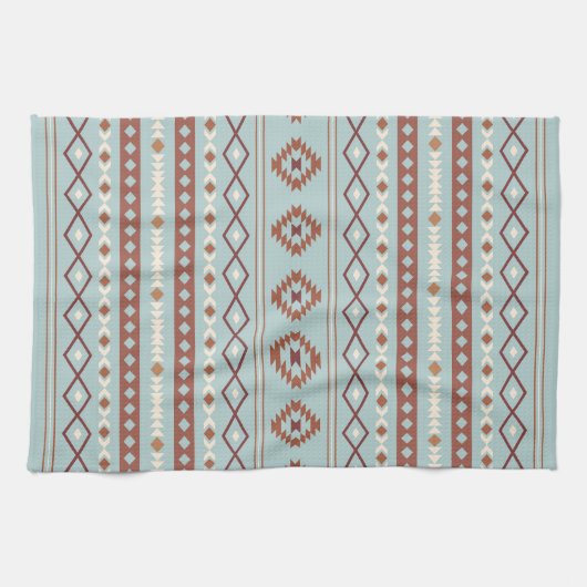 Aztec Mixed Motif Muster Rusts Cream Blue Geschirrtuch (Horizontal)