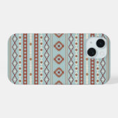 Aztec Mixed Motif Muster Rusts Cream Blue iPhone 15 Hülle (Rückseite (Horizontal))