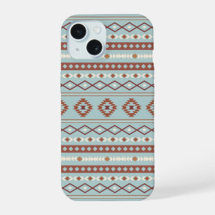 Aztec Mixed Motif Muster Rusts Cream Blue iPhone 15 Hülle