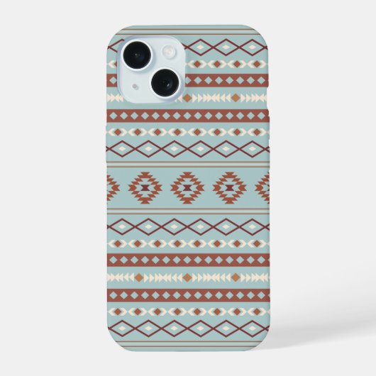 Aztec Mixed Motif Muster Rusts Cream Blue iPhone 15 Hülle (Rückseite)