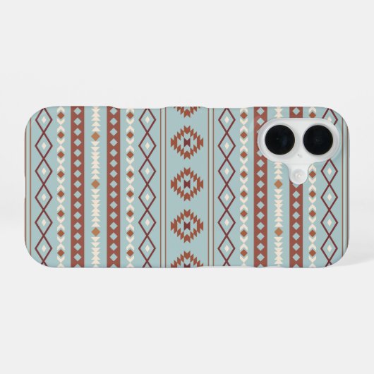 Aztec Mixed Motif Muster Rusts Cream Blue iPhone 16 Hülle (Rückseite (Horizontal))