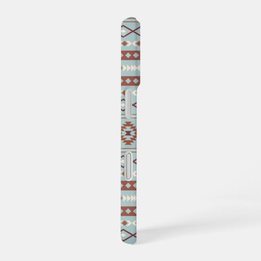 Aztec Mixed Motif Muster Rusts Cream Blue iPhone 16 Hülle (Rechte Seite)