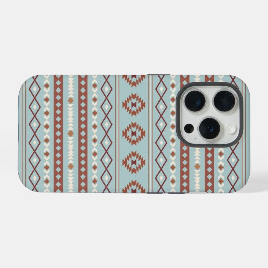 Aztec Mixed Motif Muster Rusts Cream Blue iPhone Hülle (Rückseite (Horizontal))