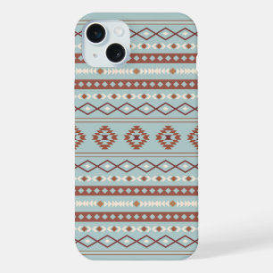 Aztec Mixed Motif Muster Rusts Cream Blue iPhone 15 Plus Hülle