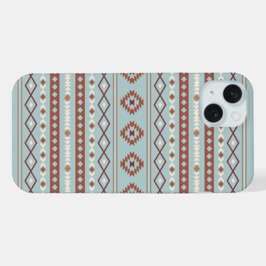 Aztec Mixed Motif Muster Rusts Cream Blue iPhone Hülle (Rückseite (Horizontal))
