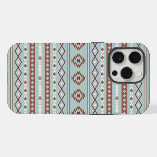 Aztec Mixed Motif Muster Rusts Cream Blue iPhone Hülle (Rückseite (Horizontal))