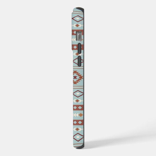 Aztec Mixed Motif Muster Rusts Cream Blue iPhone Hülle (Linke Seite)