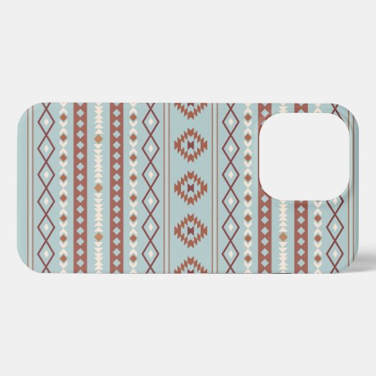 Aztec Mixed Motif Muster Rusts Cream Blue iPhone Hülle (Rückseite (Horizontal))