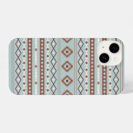 Aztec Mixed Motif Muster Rusts Cream Blue iPhone Hülle (Rückseite (Horizontal))