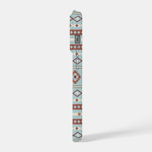 Aztec Mixed Motif Muster Rusts Cream Blue iPhone Hülle (Linke Seite)