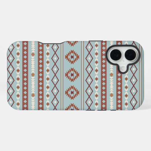 Aztec Mixed Motif Muster Rusts Cream Blue iPhone Hülle (Rückseite (Horizontal))