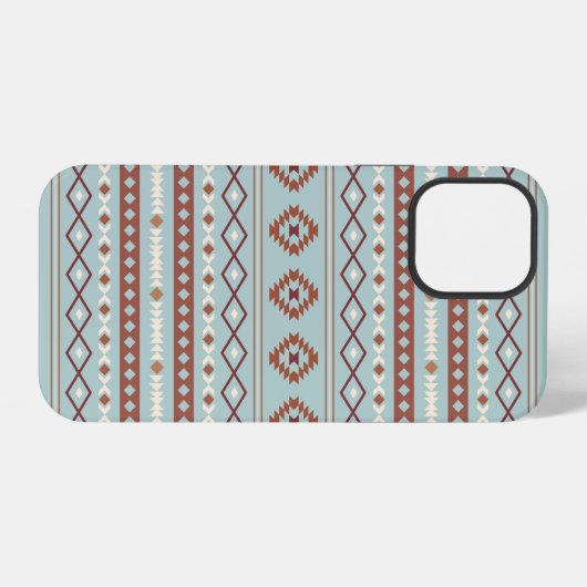 Aztec Mixed Motif Muster Rusts Cream Blue iPhone Hülle (Rückseite (Horizontal))
