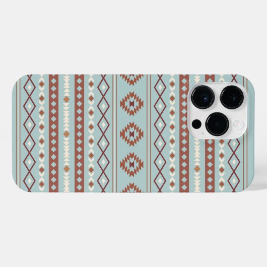 Aztec Mixed Motif Muster Rusts Cream Blue iPhone Hülle (Rückseite (Horizontal))