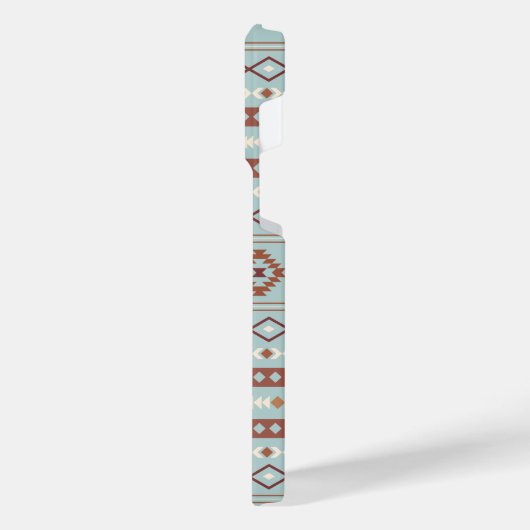 Aztec Mixed Motif Muster Rusts Cream Blue iPhone Hülle (Linke Seite)