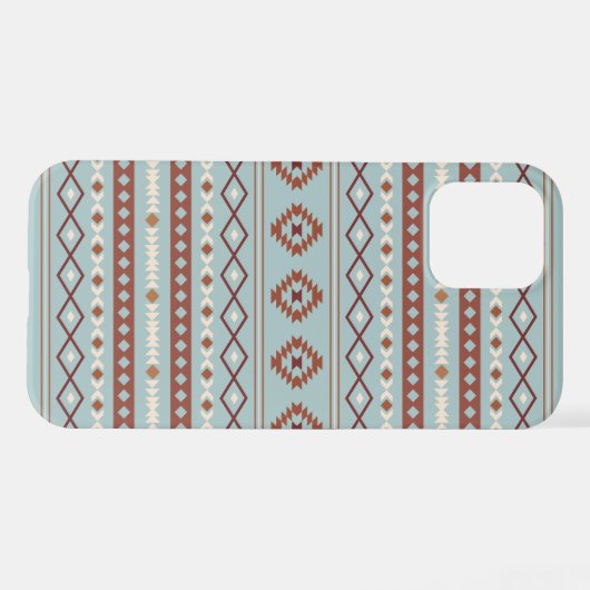 Aztec Mixed Motif Muster Rusts Cream Blue iPhone Hülle (Rückseite (Horizontal))