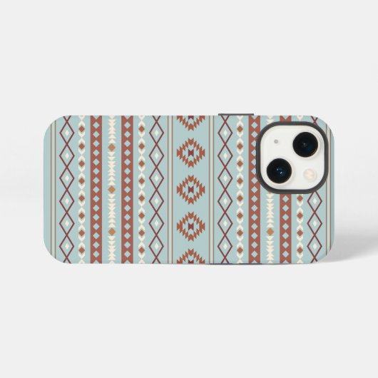 Aztec Mixed Motif Muster Rusts Cream Blue iPhone Hülle (Rückseite (Horizontal))