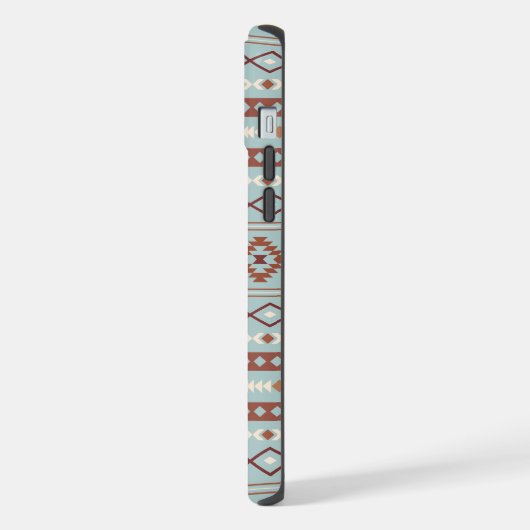 Aztec Mixed Motif Muster Rusts Cream Blue iPhone Hülle (Linke Seite)