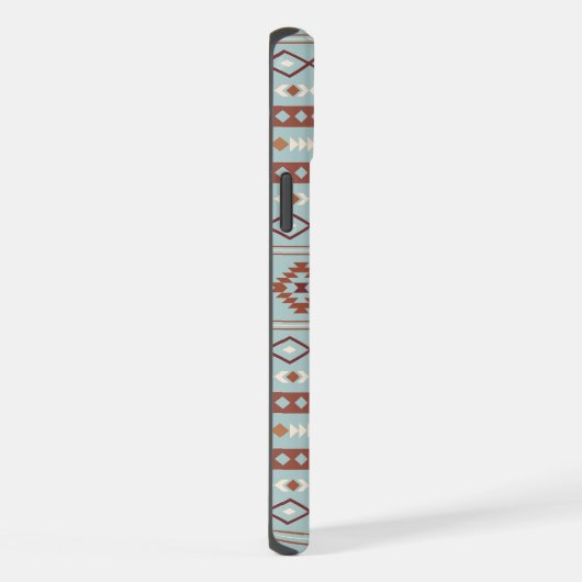 Aztec Mixed Motif Muster Rusts Cream Blue iPhone Hülle (Rechte Seite)