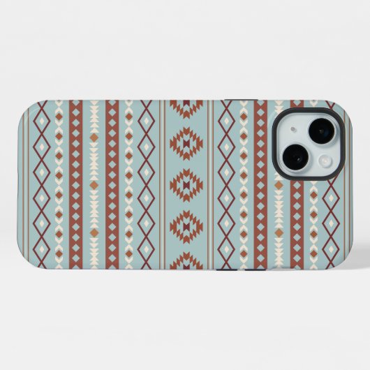 Aztec Mixed Motif Muster Rusts Cream Blue iPhone Hülle (Rückseite (Horizontal))