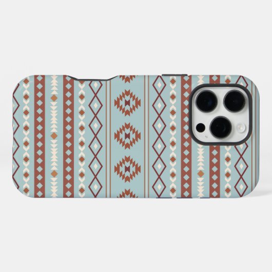 Aztec Mixed Motif Muster Rusts Cream Blue iPhone Hülle (Rückseite (Horizontal))