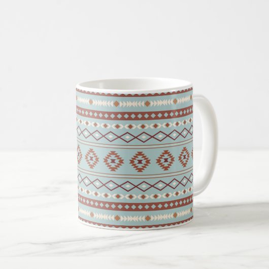Aztec Mixed Motif Muster Rusts Cream Blue Kaffeetasse (VorderseiteRechts)