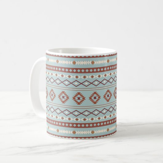 Aztec Mixed Motif Muster Rusts Cream Blue Kaffeetasse (Vorderseite Links)