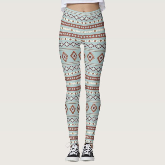Aztec Mixed Motif Muster Rusts Cream Blue Leggings (Vorderseite)