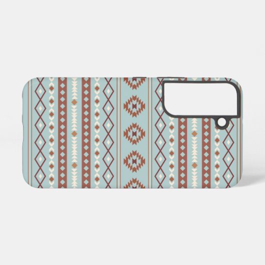 Aztec Mixed Motif Muster Rusts Cream Blue Samsung Galaxy Hülle (Rückseite (Horizontal))