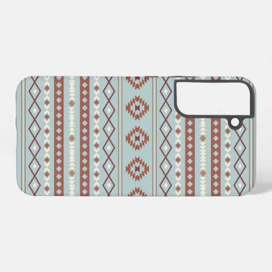 Aztec Mixed Motif Muster Rusts Cream Blue Samsung Galaxy Hülle (Rückseite (Horizontal))