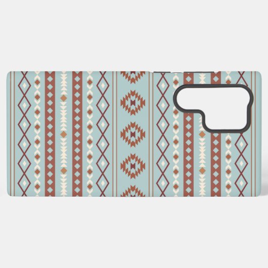 Aztec Mixed Motif Muster Rusts Cream Blue Samsung Galaxy Hülle (Rückseite (Horizontal))