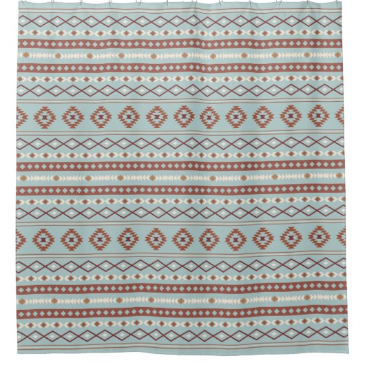 Aztec Mixed Motif Rpt Muster Rusts Cream Blue Duschvorhang (Vorderseite)