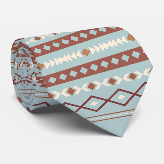 Aztec Mixed Motif Rpt Muster Rusts Cream Blue Krawatte (Gerollt)