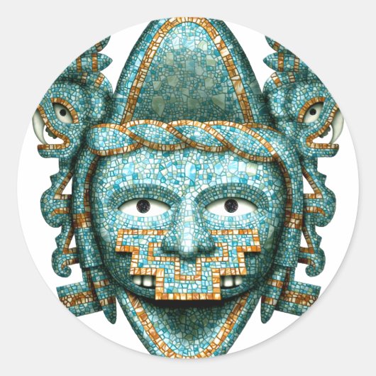 Aztec Mosaic Quetzalcoatl Mask Runder Aufkleber (Vorderseite)