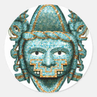 Aztec Mosaic Quetzalcoatl Mask Runder Aufkleber