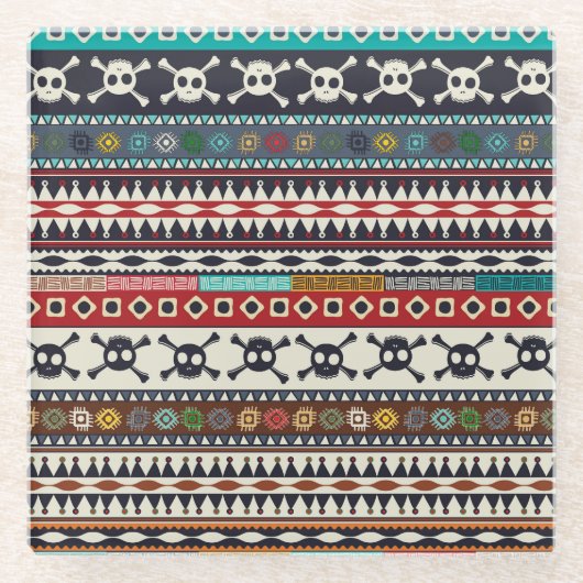 Aztec-Motiv, nahtloses Musterdesign Glasuntersetzer (Vorderseite)
