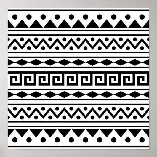 Aztec Muster Poster in Schwarzweiß (Vorne)