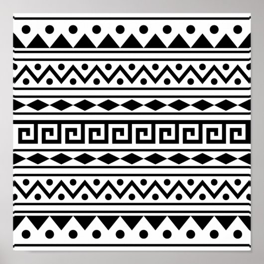 Aztec Muster Poster in Schwarzweiß (Vorne)