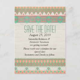 Aztec Native Pastel Peach/Aqua Save the Date Ankündigungspostkarte
