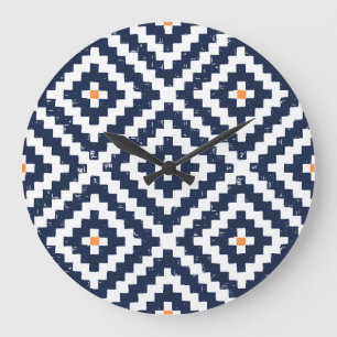 Aztec Navajo Ethnic Seamless Pattern Große Wanduhr