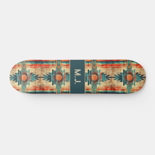 Aztec Navajo Grunge Monogram Skateboard (Horizontal)