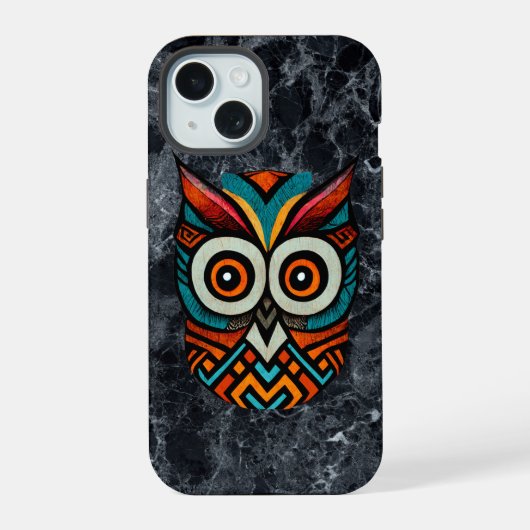 Aztec Owl iPhone 15 Hülle (Rückseite)