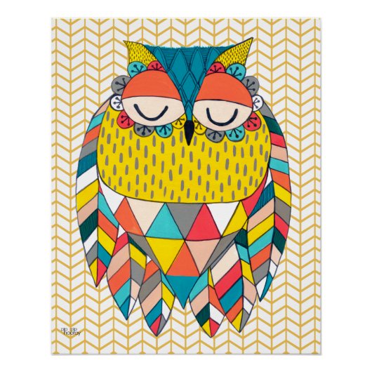 Aztec Owl Tribal Bird Gemusterte fette Illustratio Poster (Vorderseite)