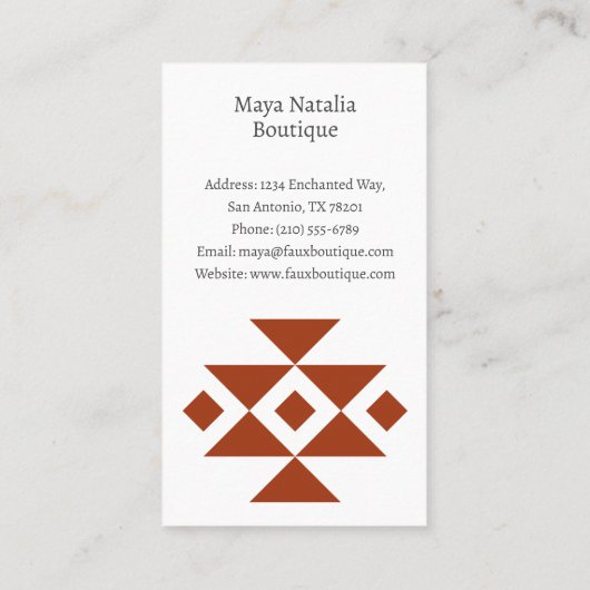 Aztec Pattern Boho Boutique Salon Business Card Visitenkarte (Rückseite)