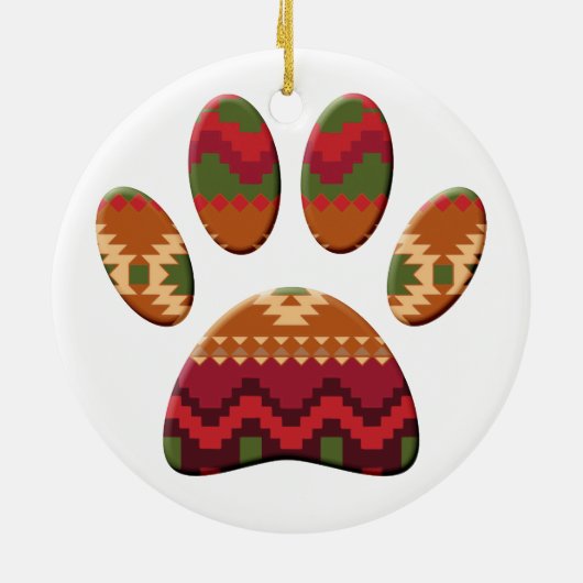 Aztec Pattern Dog Paw Keramik Ornament (Hinten)