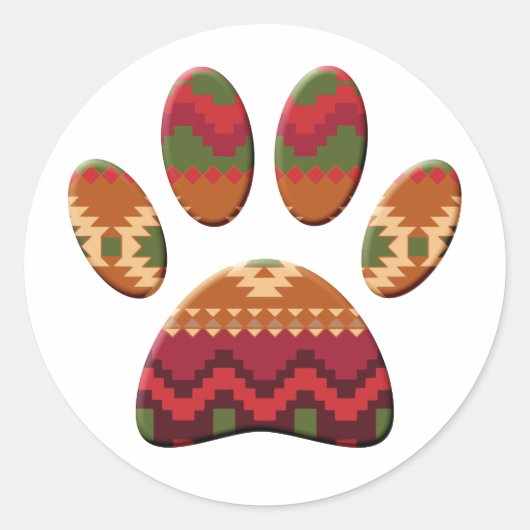 Aztec Pattern Dog Paw Runder Aufkleber (Vorderseite)