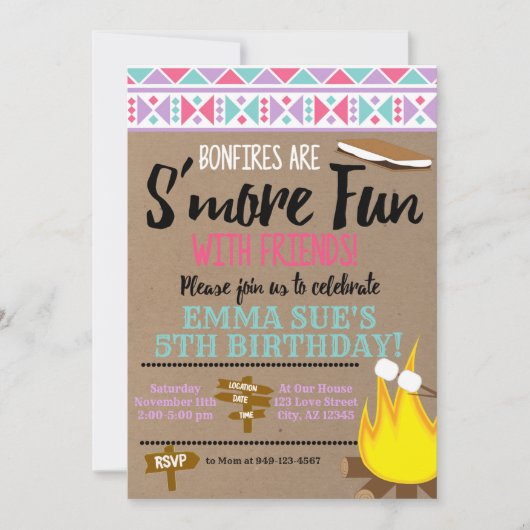 Aztec Pink Aquamarin S'more fun mit Freunden Gebur Einladung (Vorderseite)