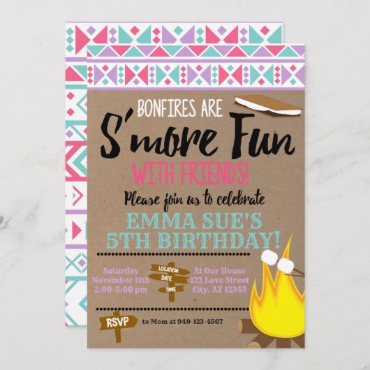 Aztec Pink Aquamarin S'more fun mit Freunden Gebur Einladung (Vorne/Hinten)