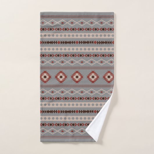 Aztec Rust Cream Brown Gray Mixed Motifs Muster Badhandtuch Set (Handtuch)
