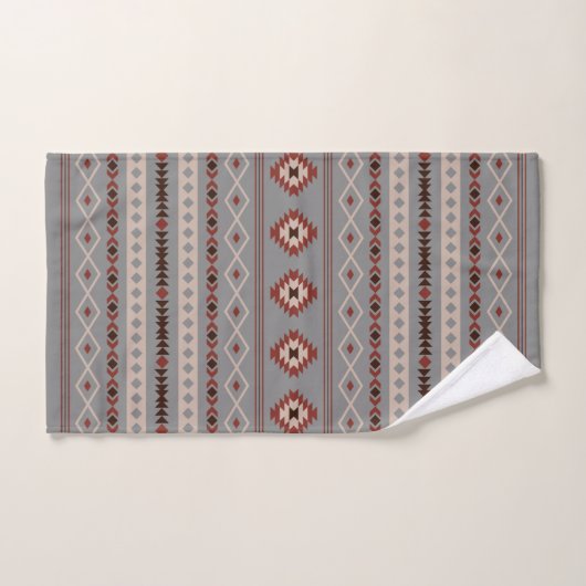 Aztec Rust Cream Brown Gray Mixed Motifs Muster Badhandtuch Set (Handtuch)